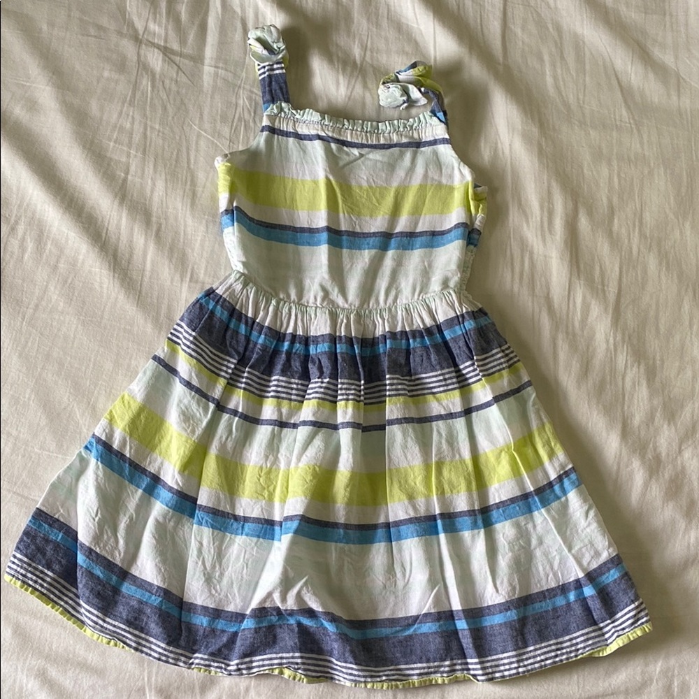 Gymboree Linen/Cotton Blend Striped Girl’s Dress in Blue, Yellow and White Sz 8